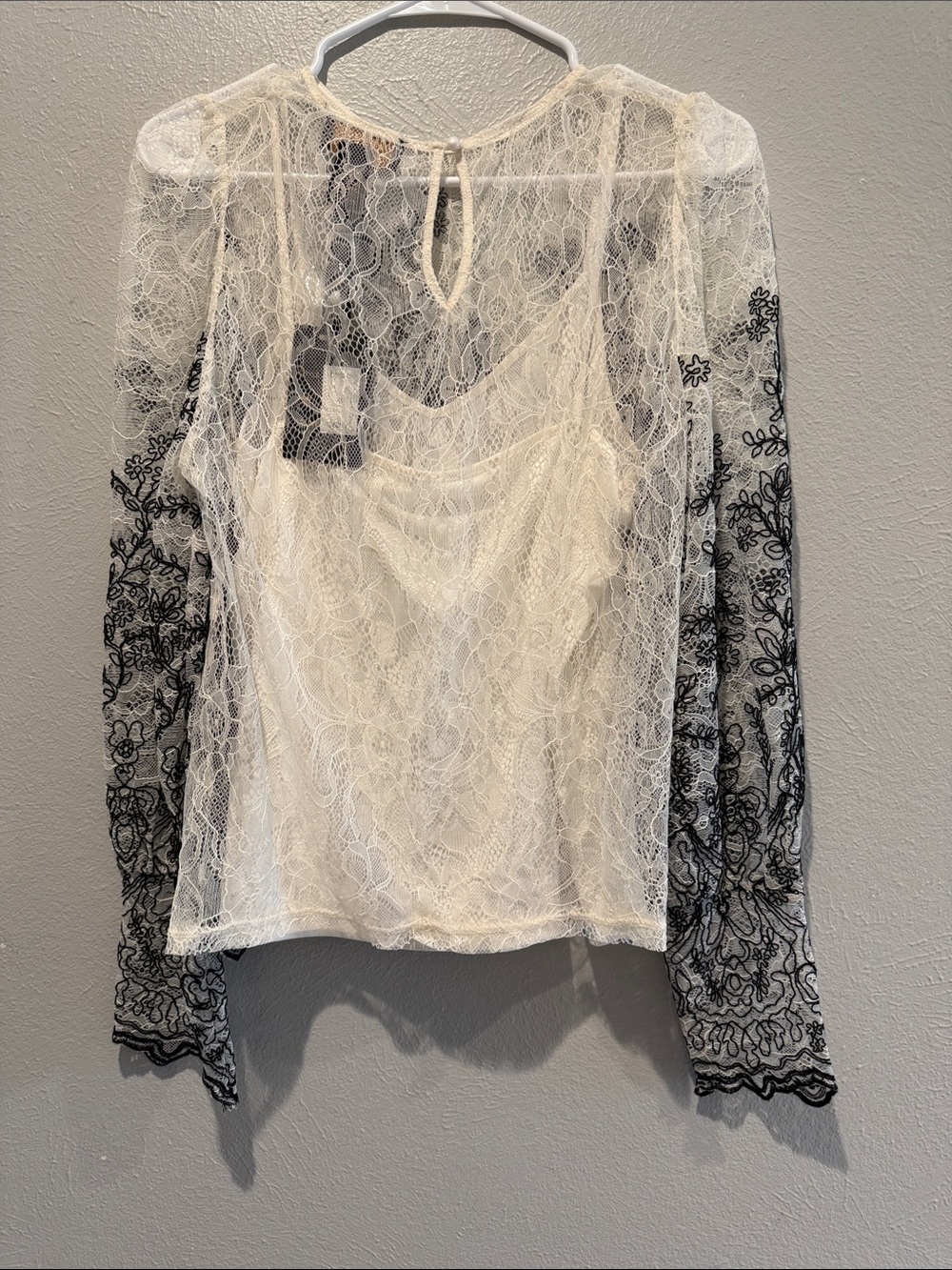 Rain Lace Blouse with Black Floral Embroidery.PTP 20”. Length 24” - Picture 4 of 4